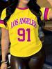 Mode Lässig Damen Sporttrikot Los Angeles Nr. 91 Aufdruck Kurzarm T-Shirt Sommer Grafik-T-Shirt Große Größen Sport-T-Shirt