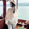 White Long Sleeve Beach Cover-Up Bikini Pullover, One Size, Sun Protection Shirt