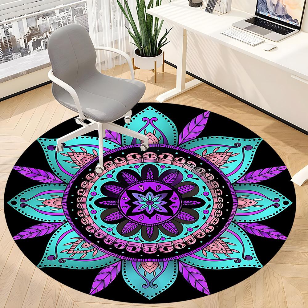 1pc Mandala Pattern Office Round Rug, Carpet for Office, Gaming, Lightweight Round Floor Mat Yy260208033
