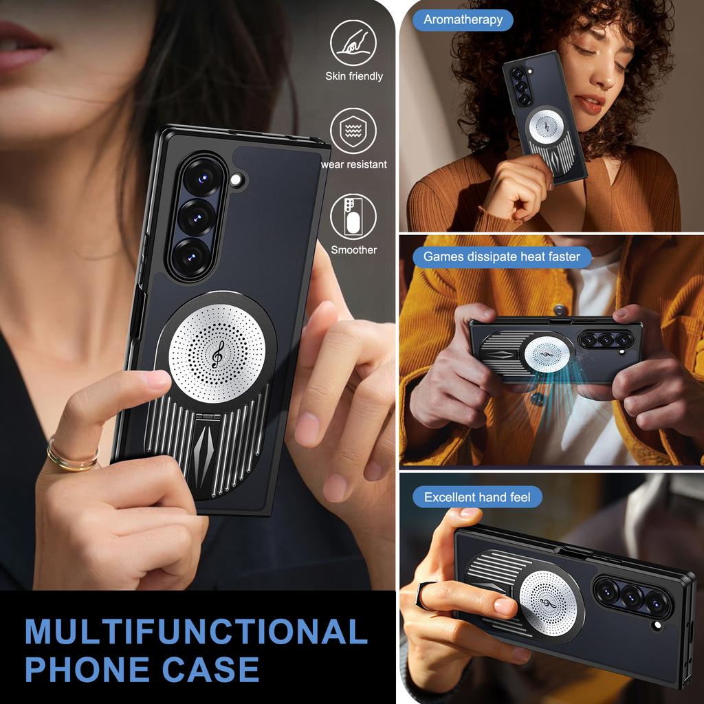 For Samsung Galaxy Z Fold5 5G Magnetic Case Heat Dissipation Aromatherapy Kickstand Silicone+PC Phone Cover