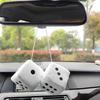 Car Mirror Fuzzy Dice, Pair of Retro Square Fuzzy Plush Dice with Dots, Plush