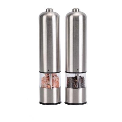 Battery Operated Stainless Steel Pepper and Salt Grinder with Light - One Hand Push Button Salt and Pepper Seasoning Shaker