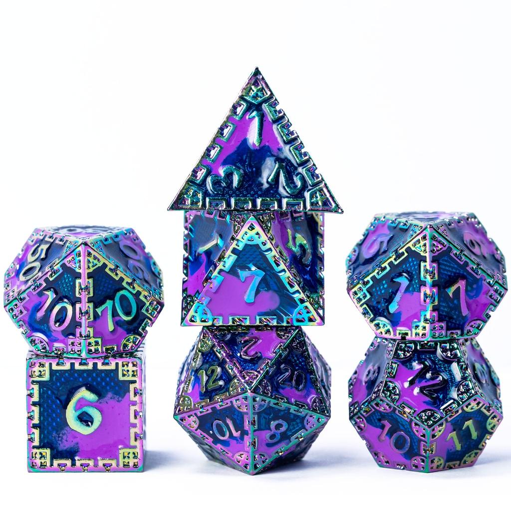 Cusdie DND Metal Solid Dice Dragon Pattern 7Pcs D4-D20 Polyhedral Dice Set for D&D Role Playing Game Pathfinder Board Games