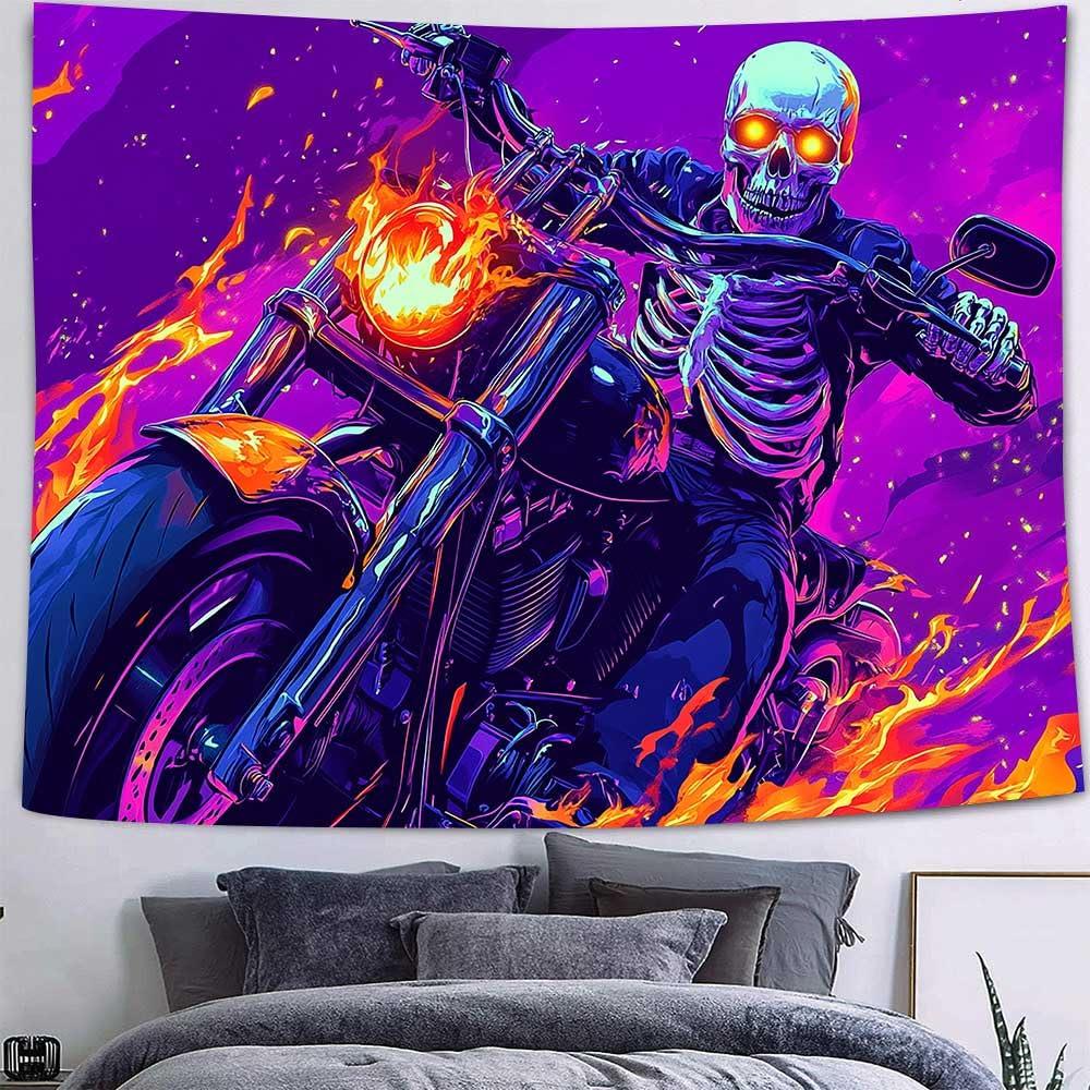 

VIKAMA Skeleton Motorcycle Tapestry Cyberpunk Style Living Room Bedroom Game Room Wall Hanging Home Decoration 74x94cm(29x37in)