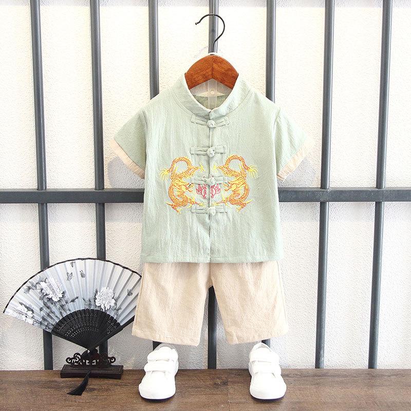 Boys Summer Hanbok Suit Chinese Style Baby Anniversary Dress Full Moon Week Clothes Ancient Costume Fu Style Breathable Performance Outfit