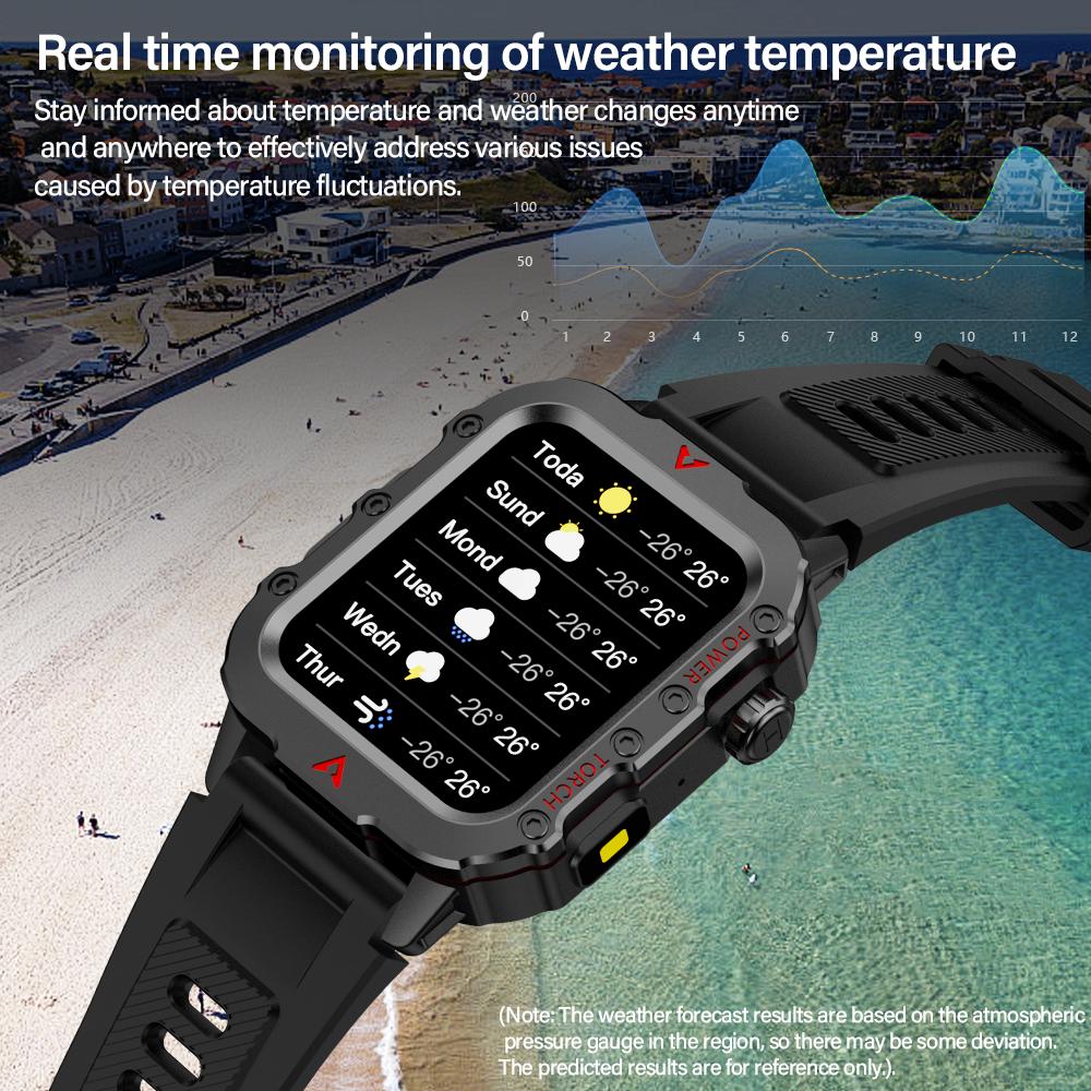 New Men's Smart Watch Outdoor Sports Watch 1.85 Inch Voice Assistant Bluetooth Call LED Flashlight Smartwatch