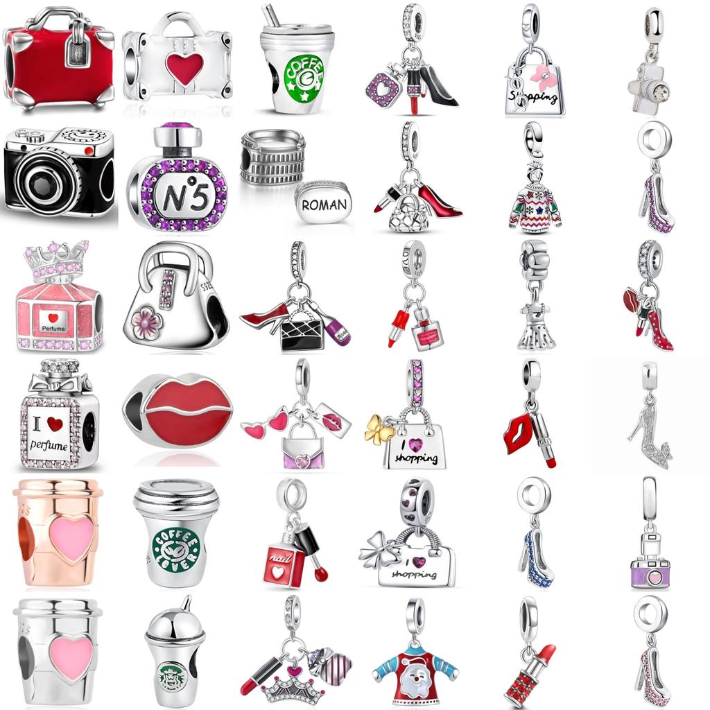 New 925 Silver Charm Bracelet DIY Women Jewelry Fashion Shopping Series Perfume High Heels Camera Bag Bead Fit Original