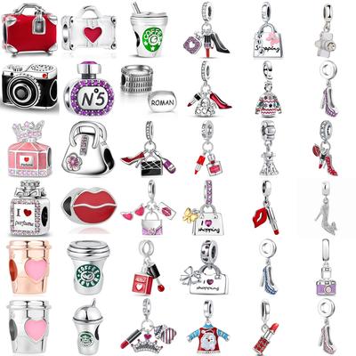 New 925 Silver Charm Bracelet DIY Women Jewelry Fashion Shopping Series Perfume High Heels Camera Bag Bead Fit Original