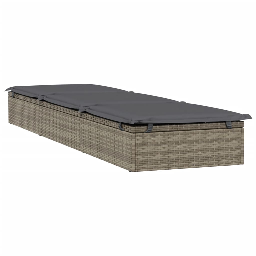 Vidaxl Sun Lounger With Cushion, 1 Pc, Gray, 201X55X62 Cm, Poly Rattan