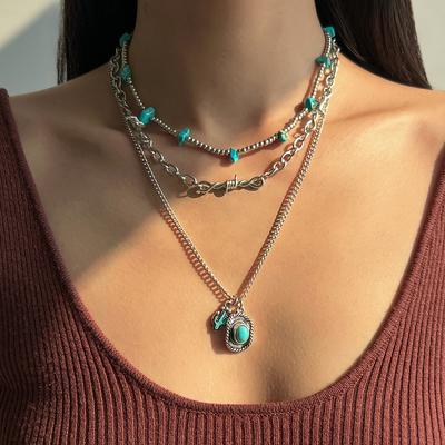 Layered Western Necklaces for Women Turquoise Beaded Western Jewelry Ox-head Cactus Country Concert Cowgirl Dresses Accessories