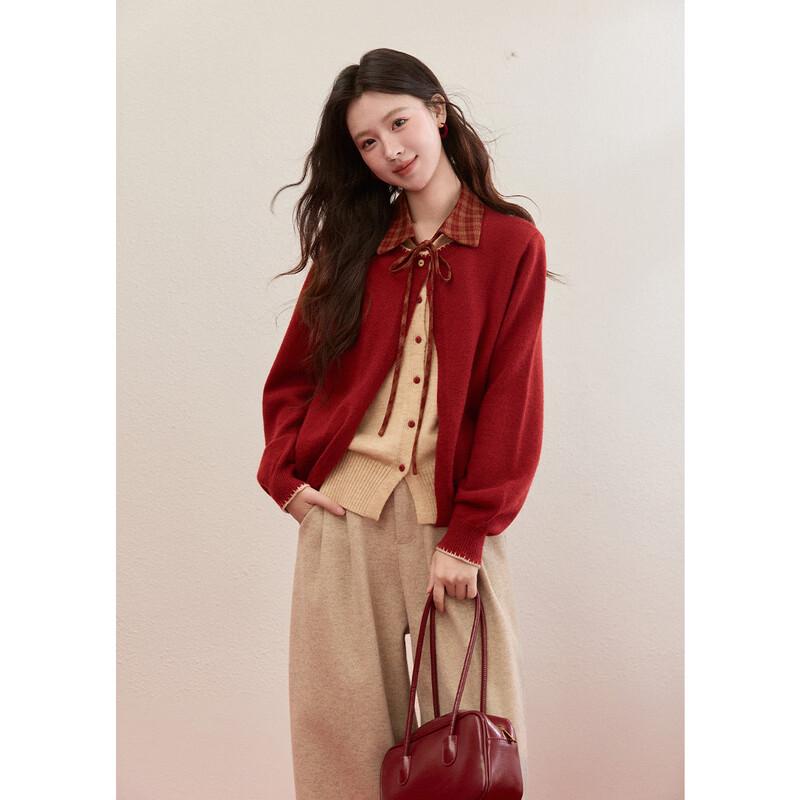 Women s Detachable Plaid Collar Faux Two-Piece Knit Sweater S