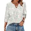 Women V Neck Blouse Loose Fit Casual Three Quarter Sleeve Top with Button Detail Lightweight Printed Shirt for Everyday Wear