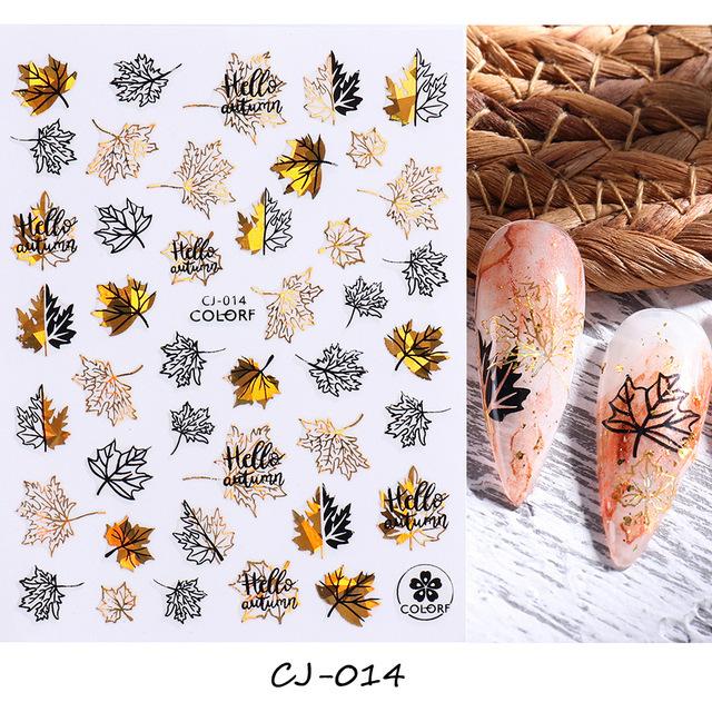 

1 лист бронзирующие лазерные кленовые листья цветы 3D наклейки для ногтей абстрактный слайдер клей для дизайна ногтей осенние украшения для ногтей
