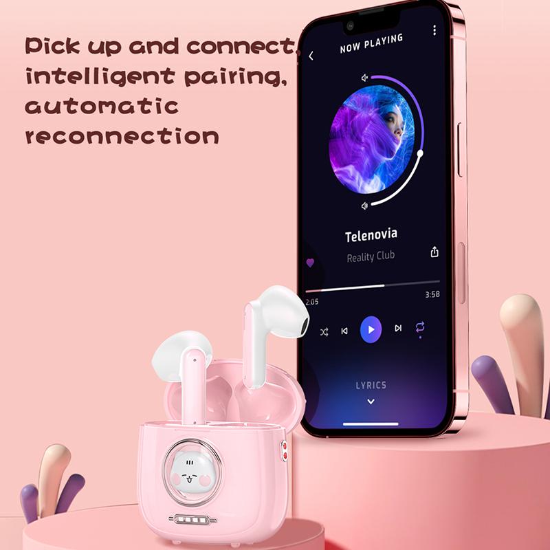 VAORLO Niedliche Bluetooth-Kopfhörer, kabellose Cartoon-Kopfhörer, Geräuschunterdrückung, Stereo-Headset, In-Ear-Ohrhörer für alle Smartphones