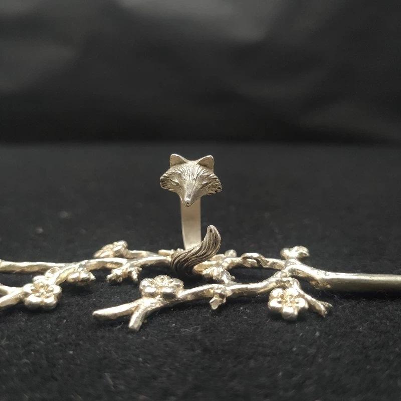 Simple Silver Fox Open Ring Ring Ring, Girl Girlfriend Animal Ring Jewelry Accessories