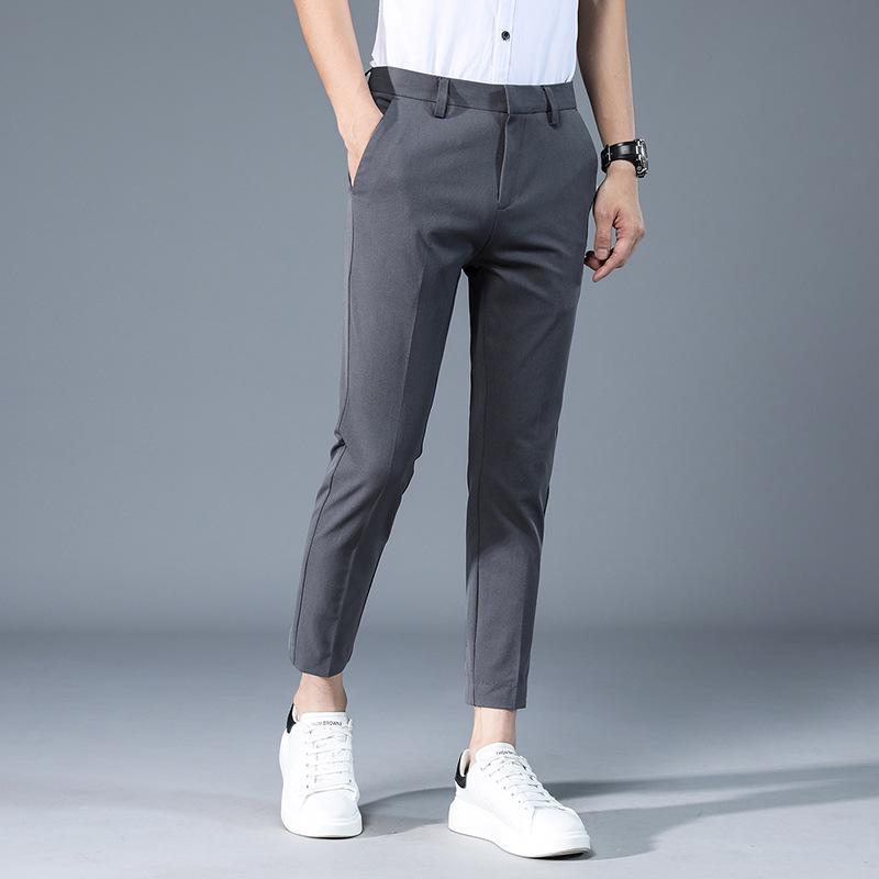 Men's Slim Straight High-Rise Casual Pants, Wrinkle-Resistant with Drape Texture, All-Season Nine-Point Suit Pants