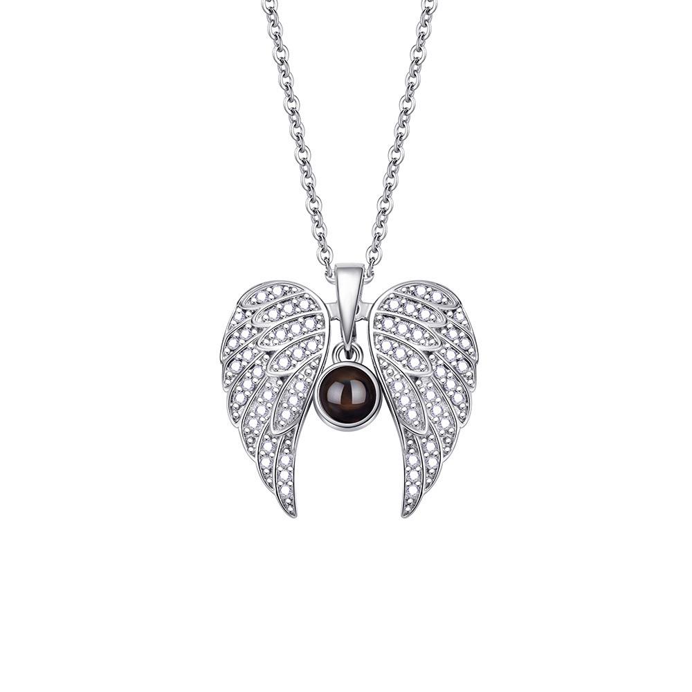 Angel Wings Heart Projection Pendant Necklace for Women