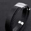 Hip Hop Punk Style Double Layer Braided Leather Bracelet Titanium Steel Chain
