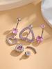 6pcs/set Pink Y2K Sexy Lady Belly Ring Cute Butterfly Heart-Shaped Inlaid Stainless Steel Navel Piercing Zircon Body for Wedding