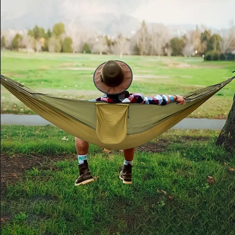 3-in-1 Outdoor Double Hammock with Anti-Rollover, Quick-Open Swing, Mosquito Net & Sunshade for Camping