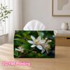 1pc 2D Flat Printed 17.78X10.92X12.95 Cm Tissue Box White Jasmine Blossom On Leafy Branch Suitable for Home, Office, Vehicle, And Party Settings CC608