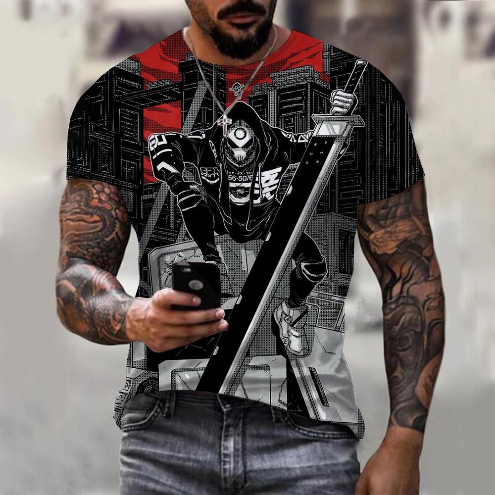 Men Women Fashionable Harajuku 3D Samurai Print T-Shirt Casual Cool Trendy Oversized Short Sleeve O-Neck T-Shirt