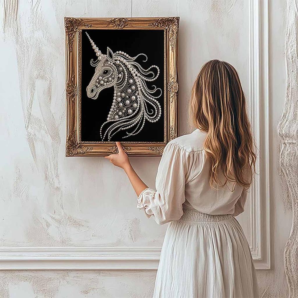 Crystal Pearl Painting 5D DIY Frame Decoration Painting White Horse Home Wall Decoration Transparent Pearl Gemstone Painting Picture Art Crafts