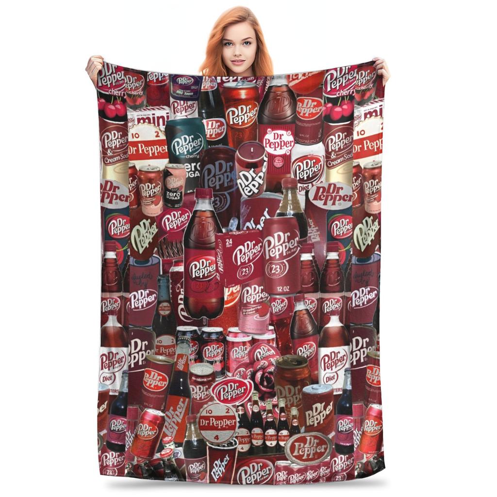 Dr Pepper Ribbon Blanket Flannel Summer Air Conditioning Drink Portable Warm Throw Blankets for Home Couch Plush Thin Quilt