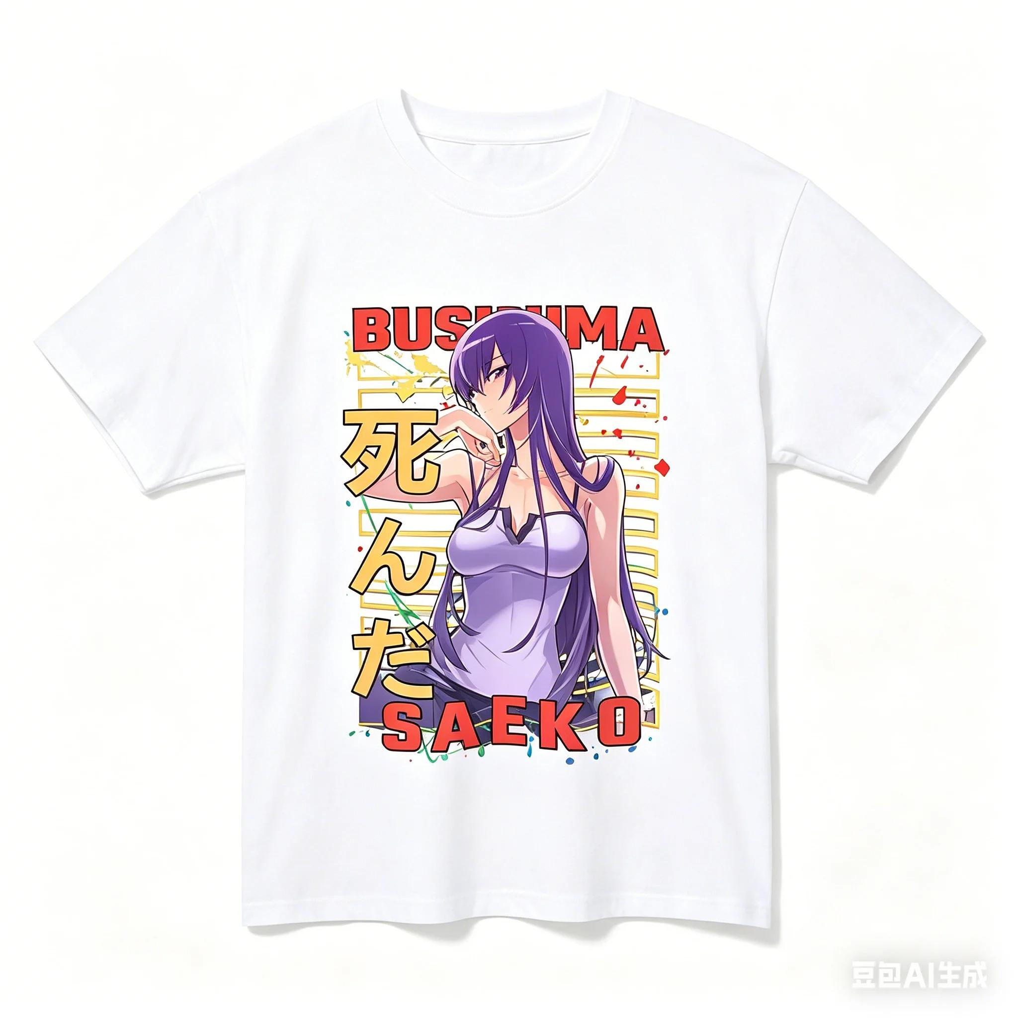 Vibrant Retro Anime Graphic T-shirt Featuring Saeko Busujima from Highschool of the Dead for Dedicated Anime and Manga Loving Fans 4XL