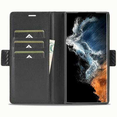 LC.IMEEKE Pre Samsung Galaxy S25 Ultra Puzdro Textúra Karbónových Vlákien Kryt Telefónu Stojan Držiak na Karty