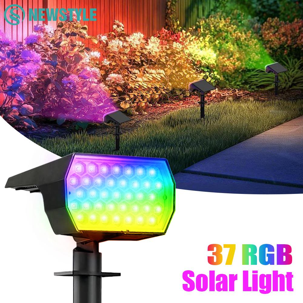 1-4PCS Solar RGB Spot Lights Outdoor 37 LED Color Changing Landscape Lights IP65 Dusk to Dawn Solar Powered Garden Yard Patio