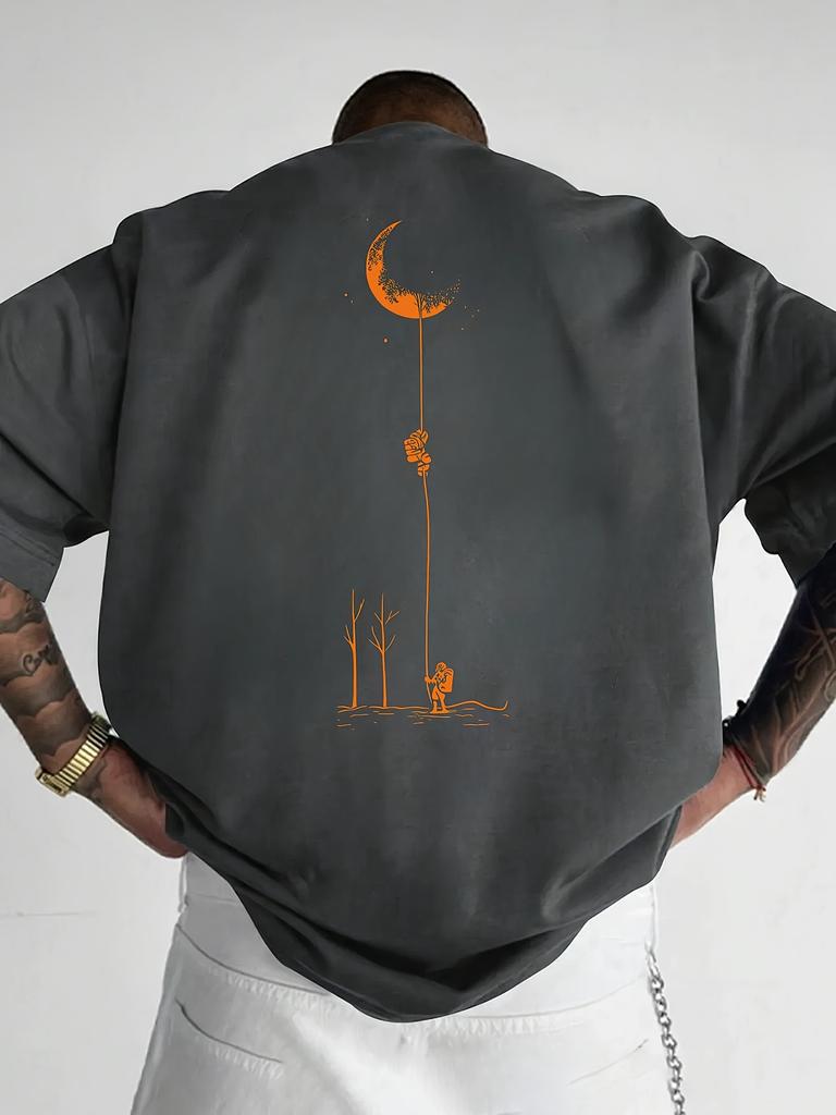 Unisex Unisex T-Shirt Astronaut Klettert Zum Mond Minimalistisches Grafik-T-Shirt Weltraum Streetwear Lässige Baumwolle Kurzarm-Oberteile
