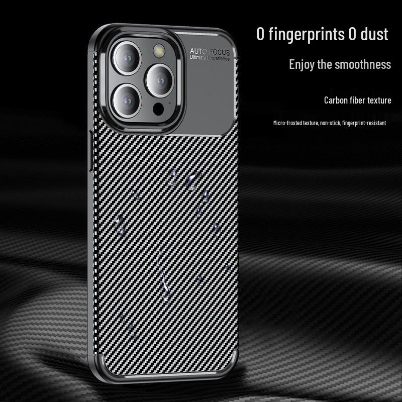 iPhone 15 Pro Max Drop-Proof Carbon Fiber TPU Case with Brushed Texture
