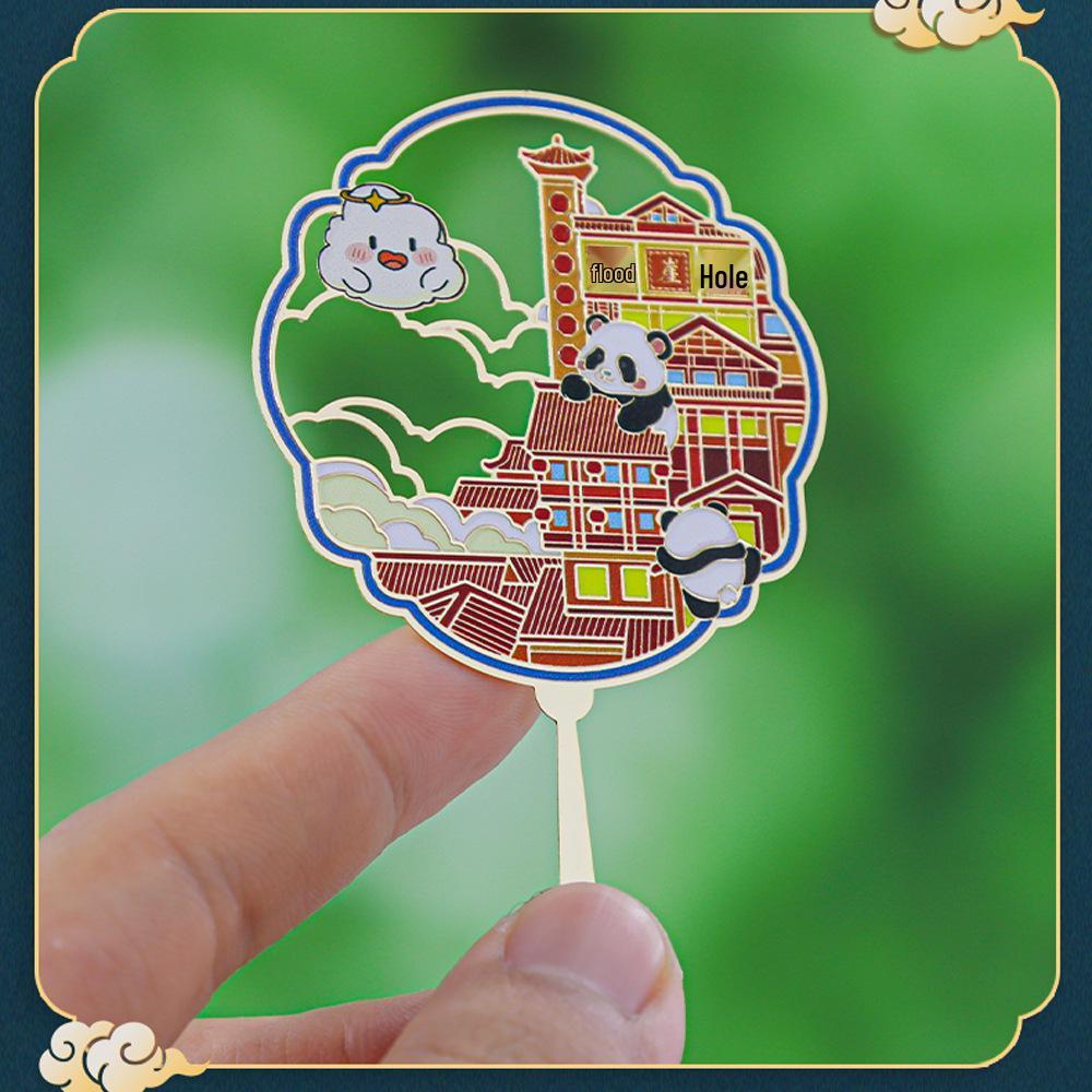 Chongqing Landmark Fan-shaped Metal Bookmark: Hongyadong Liziba Cultural Souvenir