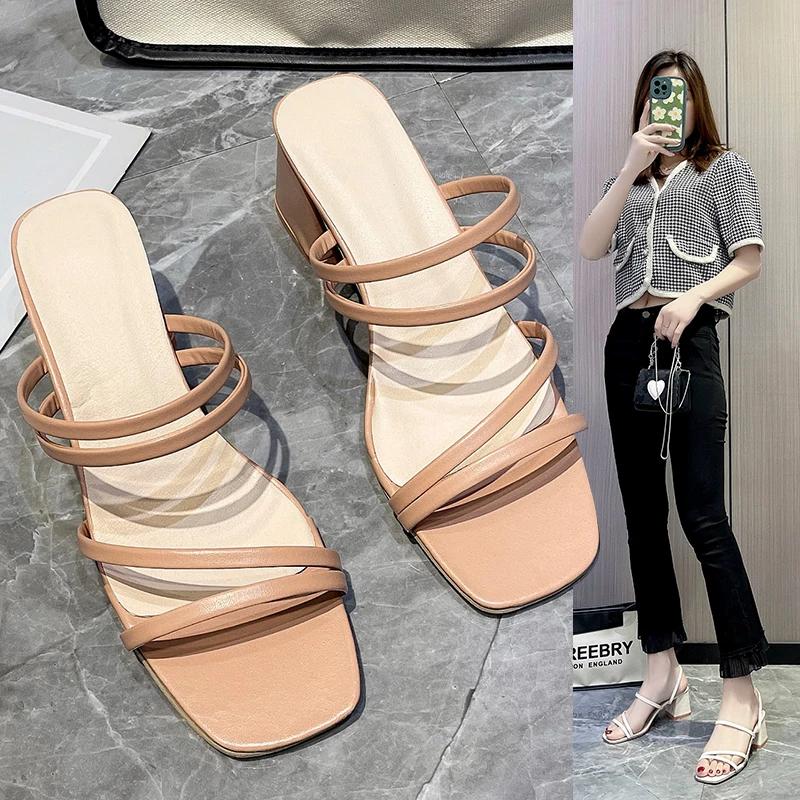 Ladies Sandalias Wedge Shoe  New Summer Casual Female Shoes Women High Heel Sandals Woman Square Heel Open Toe Ankle Strap