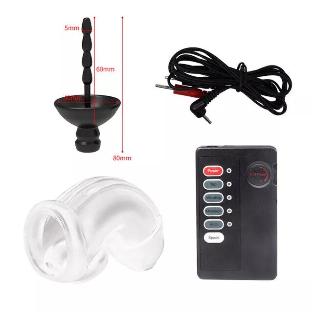 Electric Shock Male Soft Chastity Cage Chastity Device Electric Stimulation Urethral Sounding Plug Dilator Shock Masturbation