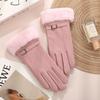 Women's Touchscreen Fleece Cycling Gloves - Cartoon Style, Thickened, Cold Weather Protection