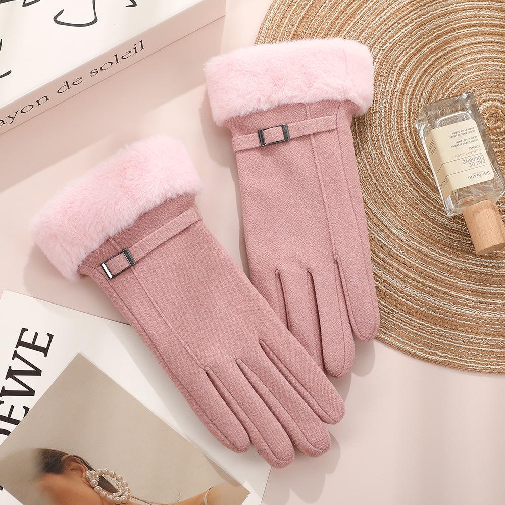 Women's Touchscreen Fleece Cycling Gloves - Cartoon Style, Thickened, Cold Weather Protection