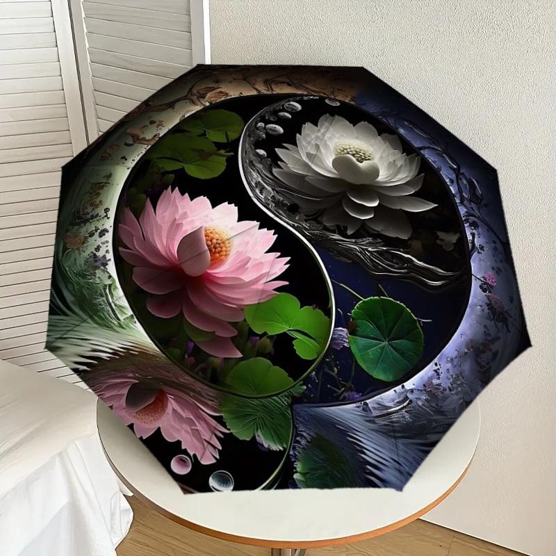 1PC Lotus Yin Yang Automatic Open/Close Umbrella with Windproof, 8-Rib Sturdy Canopy, Durable Ribs, Fashionable Design1231A