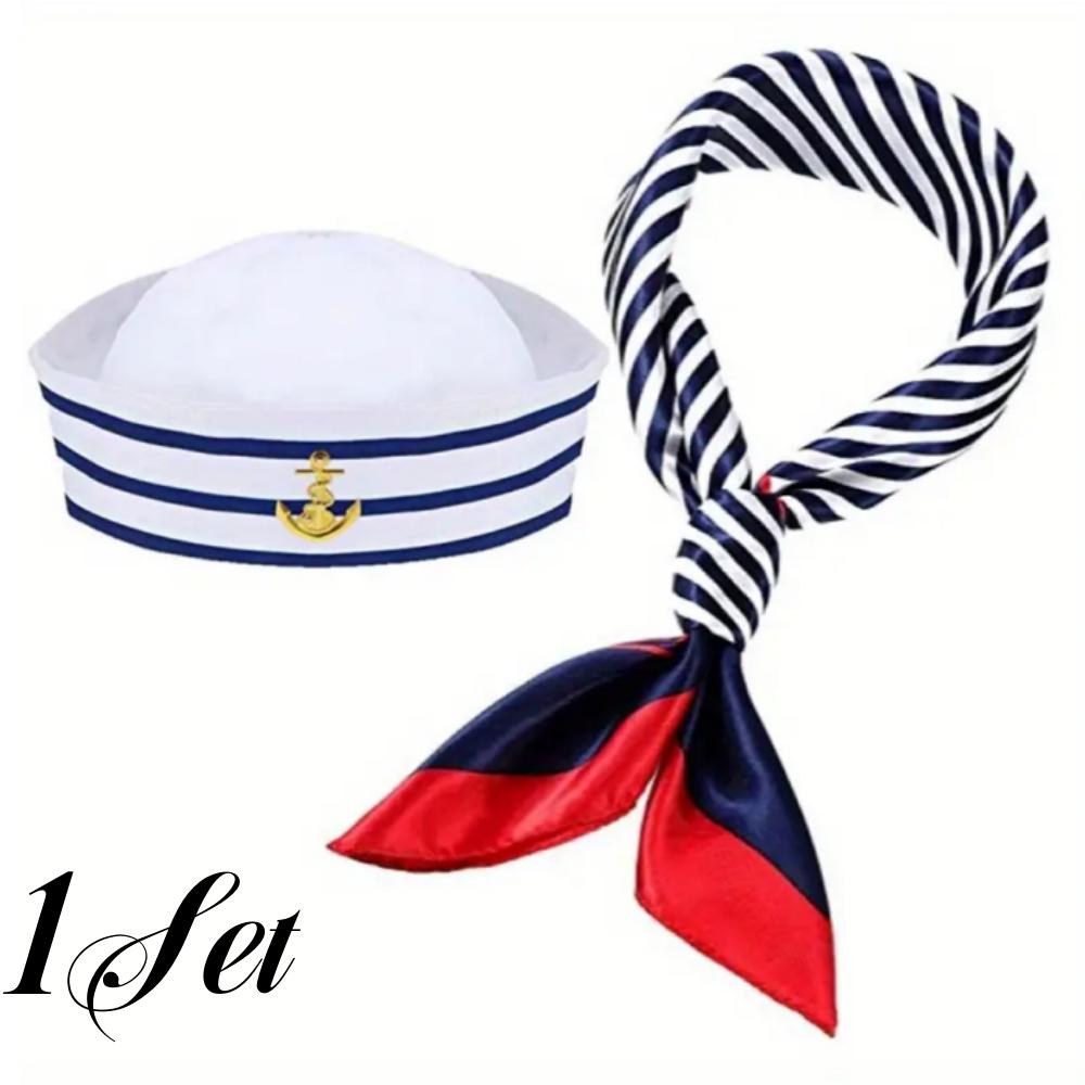 Sailor Hat Captain Navy Hat and Scarf Set Unisex Costume Photo Props Mardi Gras Party Funny Cosplay Supplies Stage Performs Acce