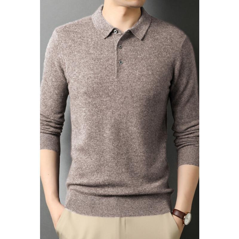 Pure Wool Autumn Sweater Men's Lapel Long Sleeve Thin Cashmere Sweater Men's Trend Base