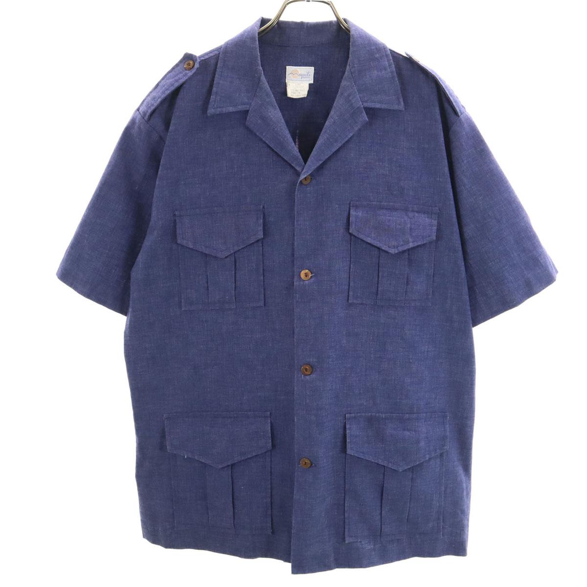 

Mapili Гавайская винтажная рубашка 80-х с коротким рукавом, открытым воротником, рабочая рубашка L, темно-синяя, мужская, б/у