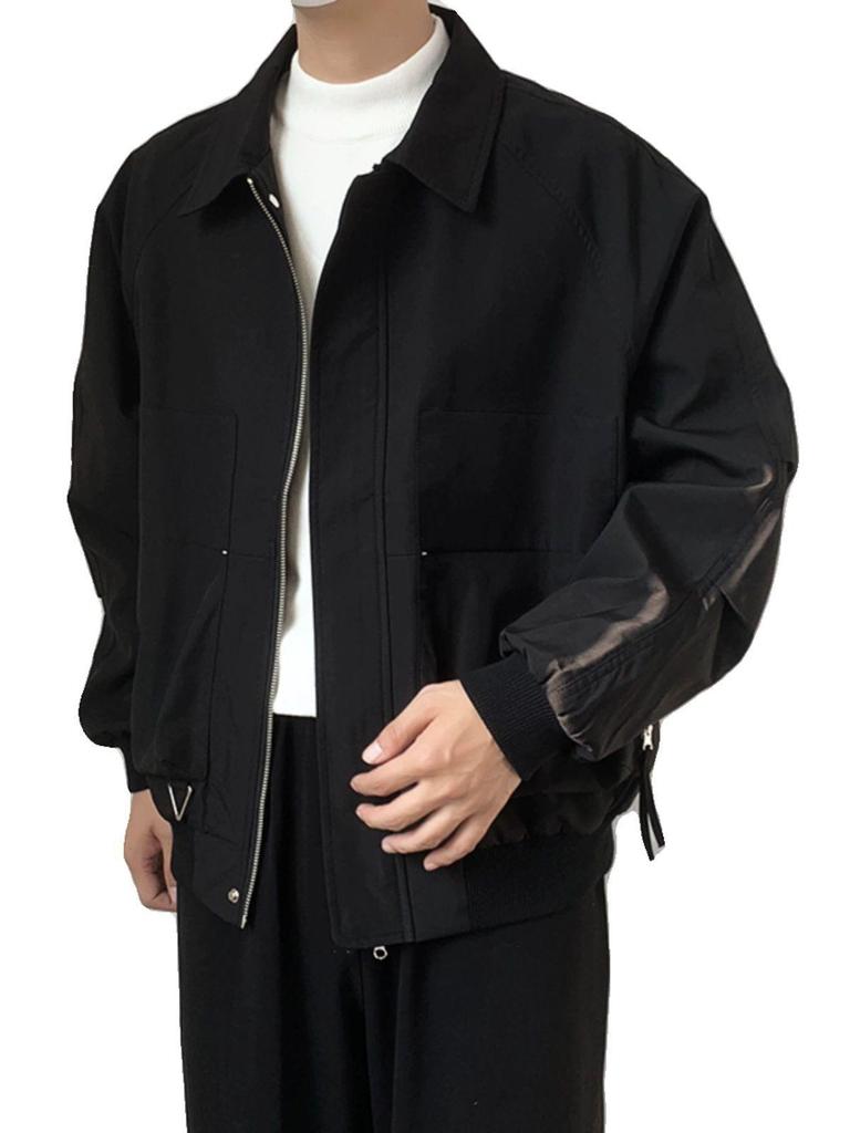 Men's Black Korean Style Loose Lapel Jacket for Spring and Autumn