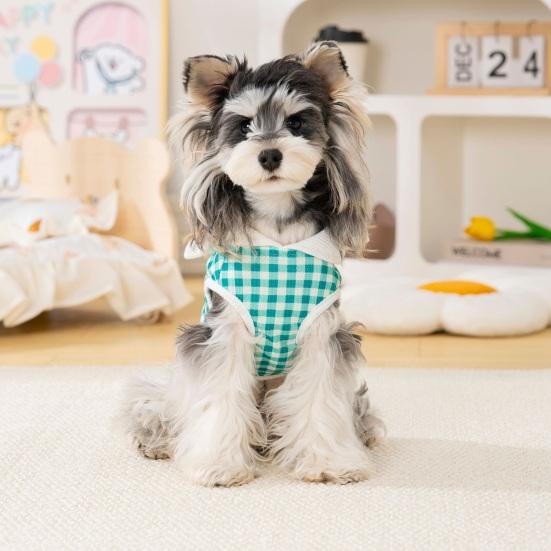 Plaid Dog T-Shirt Stylish Summer Pet Shirt with Leash Ring Washable Breathable Dog Tee Shirt for Small Dogs Puppies