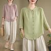2025 Summer Cotton Linen Women's Casual Shirt & Harem Pants Set