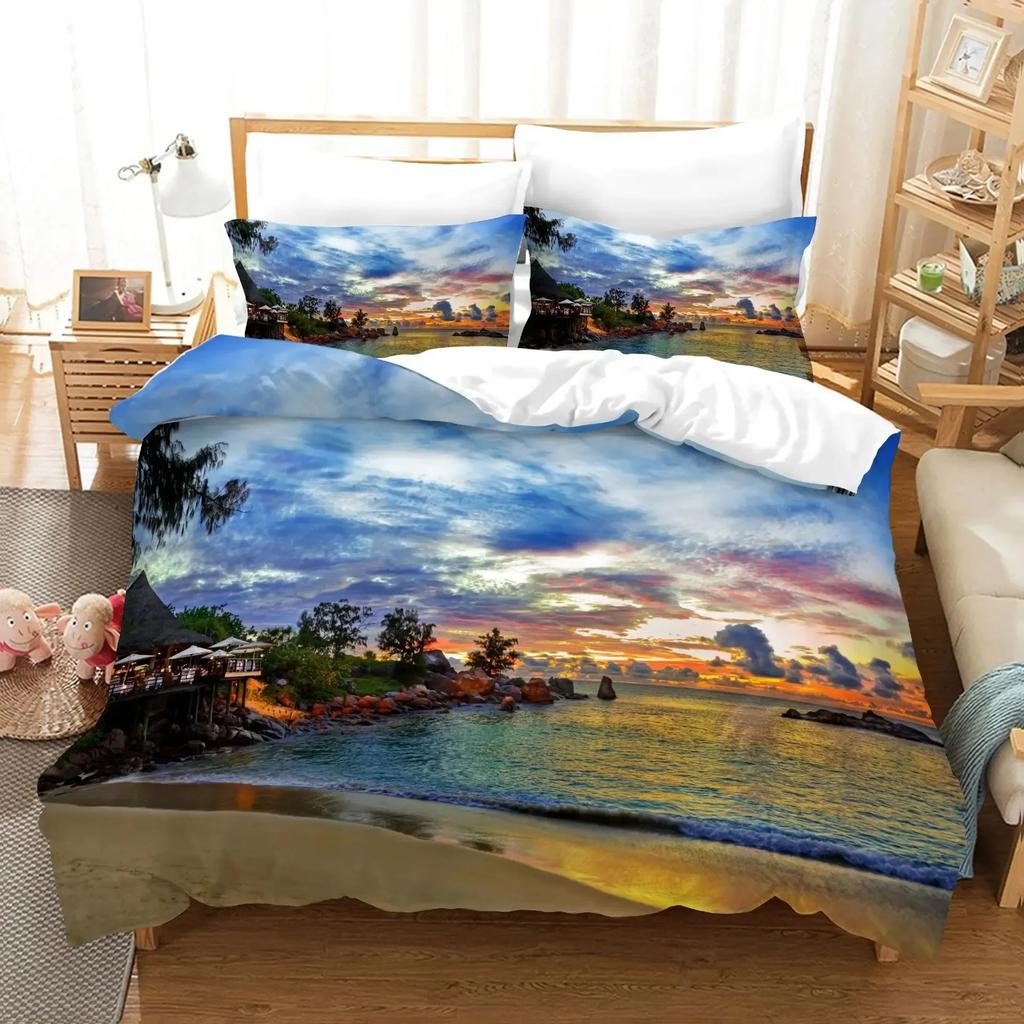 3D Print Beach Scenery Comfortable Duvet Quilt Cover Pillowcase Bedding Set Children Bedroom Decoration Home Textile