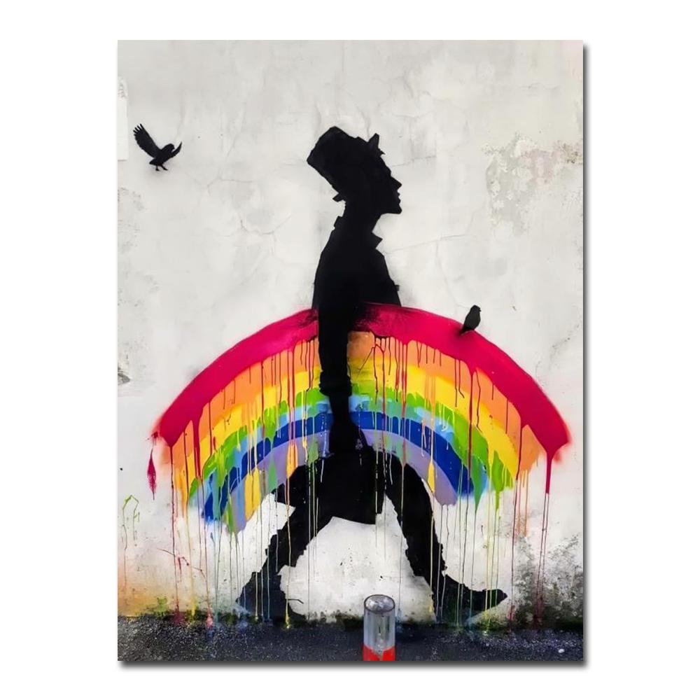 

Уличное граффити, мальчик с радугой в руках, настенная живопись, плакат, эстамп, современное популярное украшение дома, масляная живопись, настенное искусство 21*30cm No Frame