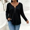 Women's Casual Ribbed Knit Long Sleeve Top with Pockets and Zip Front for Everyday Wear