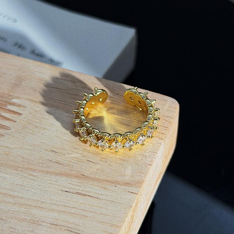 Light Luxury Exquisite Row Diamonds Full Of Diamonds Zircon Lace Open Ring Niche Design High Sense Exquisite Fashion Ring Women