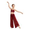 Kids Girls Lyrical Dance Pants Shiny Rhinestone Waistband Side Split Mesh Trousers for Stage Performance Competition